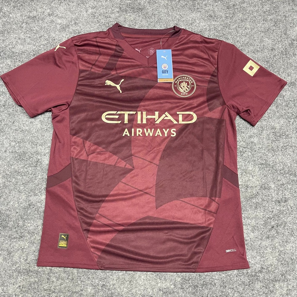 Manchester City Jersey Mens Large Red Puma‎ Authentic Third Kit Dark Jasper Gold